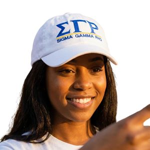 หมวกแก๊ป Sigma Gamma Rho ลายปักตัวอักษรภาษากรีกสีขาว สำหรับสตรี ปรับขนาดได้ สไตล์ลำลองสำหรับวิทยาลัย - Product Image 2