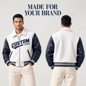 Chaqueta Varsity Personalizada de Moda con Bordado Chenille, Cuerpo de Lana y Mangas de Cuero, Estilo Urbano Universitario - Product Image 4