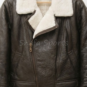 Veste en cuir pour homme de qualité supérieure en fausse fourrure de mouton, col montant, en toile imperméable, écologique et respirante, fermeture avant - Product Image 3