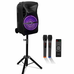 <b>ACTIVE</b> HOME 12 Portable Rolling PA <b>DJ</b> System 500W for Party <b>Speaker</b> Disco Lights 2 Wireless Karaoke Mics Monster Powered - Product Image 1