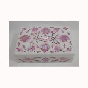 Les plus beaux coffrets cadeaux en marbre blanc nacre rose coquillage naturel avec taille personnalisée et magnifique boîte incrustée - Product Image 4