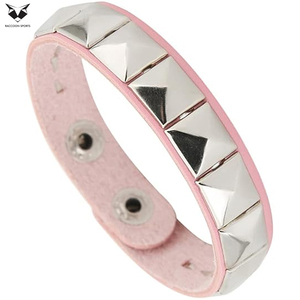 Premium Fashionable Pink <b>Leather</b> Studded <b>Bracelet</b> Heart & Chain Design Girls and Women Fashion Jewelry Multi-Layer Studded - Product Image 4