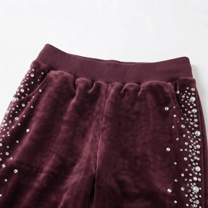 Ensemble en velours avec strass pour l'hiver, pantalon droit long et haut à capuche à manches longues pour femme - Product Image 6