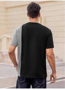 T-shirt à manches courtes et col rond pour hommes, avec empiècements contrastés, bicolore, léger, décontracté, mode streetwear pour hommes - Product Image 2