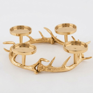 Porte-bougie élégant en forme de cerf doré, fait main en aluminium, pour la décoration de Noël et de l'Avent - Product Image 1