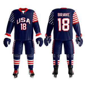 Tenue de Hockey sur Glace USA pour Hommes – Ensemble Complet Sublimé (Maillot et Pantalon) – Design Drapeau 18 Brave Rouge Blanc Bleu – Polyester Respirant – Hiver - Product Image 4