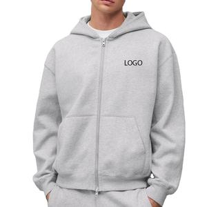 Sweat à capuche pour homme, couleur unie, fermeture éclair, design minimaliste, coutures durables, tissu confortable, pour les acheteurs en gros avec logo personnalisé - Product Image 1