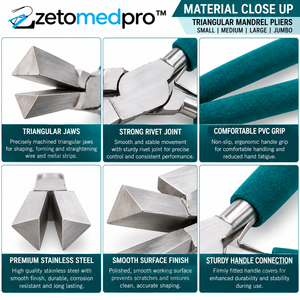 Triangular Mandrel <b>Pliers</b> <b>Small</b> Medium Large Jumbo 6.75in 4mm to 20mm Jaws Stainless Steel PVC Grip Jewelry Setting ZETOMEDPRO - Product Image 6