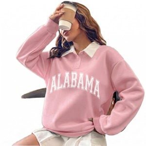 Sudadera de cuello alto de algodón terry tejido con estampado frontal personalizado, antiencogimiento, transpirable, ecológica, con hombros caídos, para mujer, otoño - Product Image 2