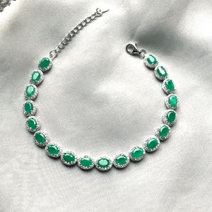 Genuine Emerald Oval Halo Silver Luxury Beaded Adjustable <b>Bracelet</b> GIA Certified Elegant Green <b>Gemstone</b> Jewelry May Birthstone - Product Image 3