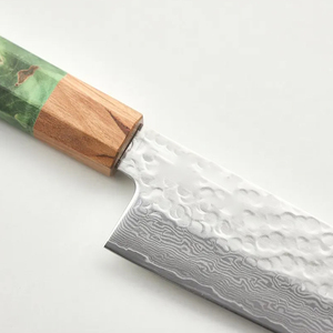 Couteau de chef artisanal en acier Damas écologique et durable, manche en bois Pakka, étui en cuir, usage professionnel en cuisine - Product Image 5