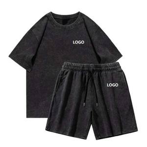 Ensemble T-shirt et short d'été pour homme, décontracté, sportif, personnalisé, en tricot uni respirant, imprimé en sérigraphie - Product Image 1