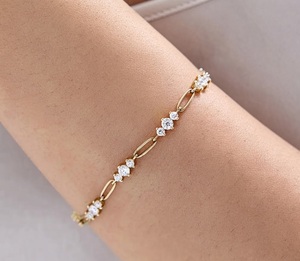 Modern EF/VS 1.2ct Paperclip Diamond Bracelet 14K Solid Gold Chain Bracelet Elegant <b>Link</b> Bracelet Lab Diamond Stacking Bracelet - Product Image 1