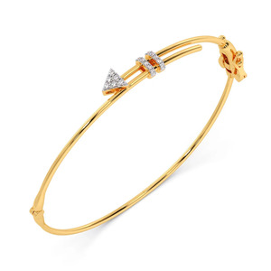 Elegante Brazalete de Diamantes con Diseño de Flecha, Banda Doble de Oro Amarillo y Acento Geométrico en Puntos - Product Image 4