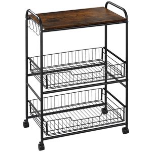 Carrello da Cucina Moderno in Metallo con 3 Ripiani a Cesto e Ganci Laterali, Portatile e con Struttura in Ferro - Product Image 1
