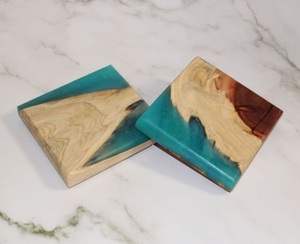 High Quality Acacia Wooden Coasters With <b>Epoxy</b> <b>Resin</b> Eco-Friendly Non Slip Heat Resistant <b>Table</b> Mats for Home Bar At Best price - Product Image 1