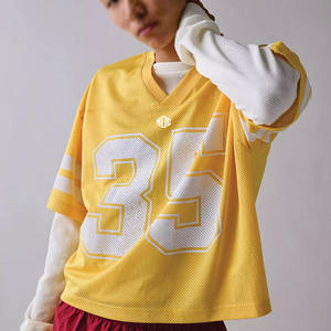 Maillot de football américain surdimensionné en maille de haute qualité, respirant, personnalisé, style streetwear rétro vintage, col en V, épaules tombantes - Product Image 5