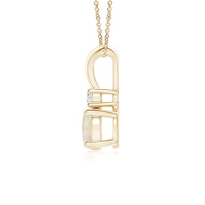 Premium Quality Natural Gemstone & Diamond 2 Stone <b>Pendant</b> 14K <b>Gold</b> Round Opal Solitaire V-Bale <b>Pendant</b> with Diamond Necklace - Product Image 3