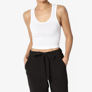 Camiseta sin mangas de alta calidad para mujer, estilo casual, para gimnasio, fitness, color negro, lavado a la piedra, con espalda descubierta, tejida a crochet. - Product Image 1