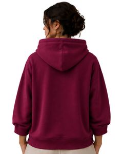 Sweat-shirt à capuche oversize pour femme, imprimé graphique, en molleton de coton, manches longues, style streetwear décontracté, couleur bordeaux - Product Image 2