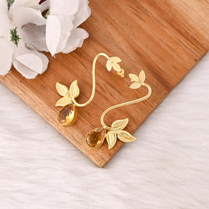 Boucles d'oreilles pendantes en laiton plaqué or avec serti clos en pierre gemme Citrine Hydro, bijoux de mode faits à la main et tendance pour femmes - Product Image 4