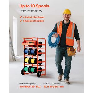 Dispenser Portatile Multi-Cavo con 11 Aste, Ruote e Vassoio per Organizzazione e Stoccaggio Cavi - Product Image 4