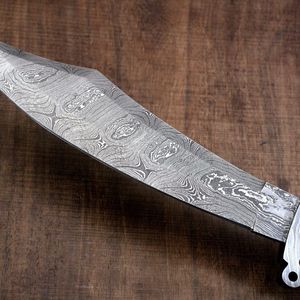 Couteau de chasse Skinner à lame fixe pour le quotidien avec étui en cuir, couteau Bowie de chasse en acier Damas - Product Image 5