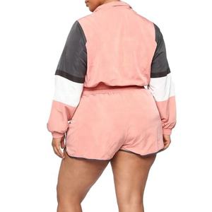 2024 personnalisé grande taille femmes couleur bloc veste de sport culture imperméable recadrée veste 2 pièces survêtements ensemble court quantité minimale de commande 2 pièces - Product Image 3