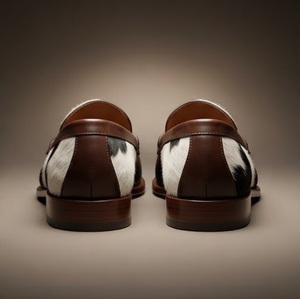 Mocasines de Cuero Genuino con Estampado de Vaca, Punta Redonda, Sin Cordones, Zapatos de Vestir para Hombre, Todas las Temporadas, Suela de Goma Acolchada - Product Image 3