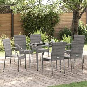 Set di 6 Sedie da Pranzo in Rattan PE Grigio con Struttura in Acciaio Verniciato a Polvere per Arredamento da Esterno - Product Image 1