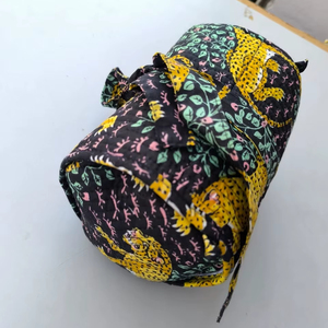 Étui zippé matelassé en coton réutilisable et écologique pour sac, pochette cosmétique pliable imprimée au bloc, sacs de rangement de voyage - Product Image 1