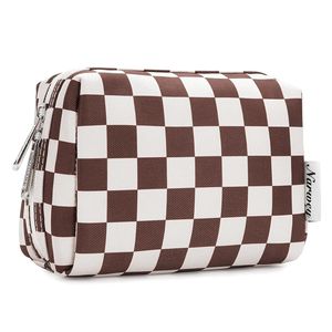 <b>Cute</b> Mini Cosmetic Bag with Zipper Small Checkered Travel Makeup Pouch with Compartments Convenient for <b>Purse</b> or Handbag - Product Image 1
