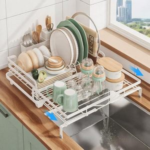 Kitchen Dish <b>Rack</b> White Single Tier Metal Drying Holder Multifunctional Drainer Organizer for Bowl <b>Plate</b> Cup - Product Image 1