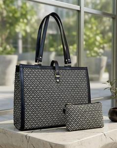 Sac fourre-tout noir et blanc en jacquard pour femme avec fermeture éclair, chaînes, doublure en polyester, grand sac à bandoulière pour les trajets quotidiens - Product Image 6