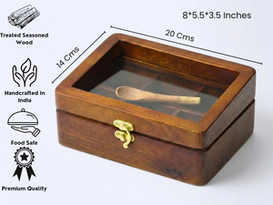 Caja de especias de madera premium con cuchara, 6 compartimentos fijos, 135 ml, elegante organizador de almacenamiento de masala para cocina, Namak Dani de madera - Product Image 5
