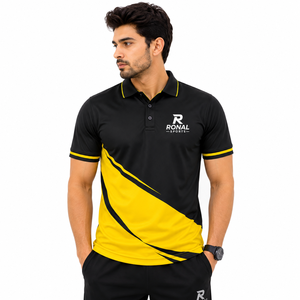 Solid Best Color Men's Short Sleeve <b>Polo</b> Shirt Black Yellow Design Quick Dry Sporty Style Knitted Polyester Front LogoQuick Dry - Product Image 3