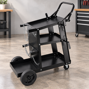 Carrito de trabajo de soldadura de 3 niveles con almacenamiento para cilindros de gas, estantes para herramientas, soporte para máquinas, estructura de acero y ruedas giratorias GAR050 - Product Image 1