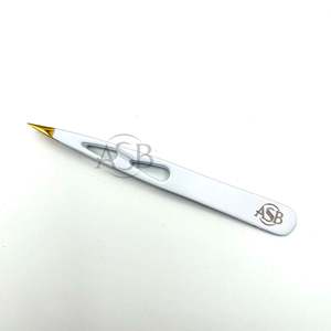 Pinzas para cejas blancas con punta dorada y mango dentado, logotipo personalizado, pinzas para cejas puntiagudas de acero inoxidable, servicio OEM - Product Image 6