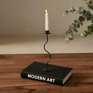 Minimalist <b>Black</b> Metal Candle Holder Curved Shape Wedding Centerpiece Table Decor <b>Candlestick</b> - Product Image 2