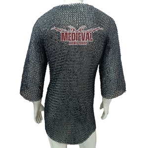 Medieval Knight Mild Steel Chainmail Armor Handmade Shirt 09mm Flat Riveted <b>Ring</b> Half Sleeve for Adult Reenactment Costume - Product Image 3