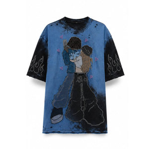 Men's Oversized Tie-Dye T-<b>Shirt</b> With Rhinestone Character Print And <b>Flame</b> Details O-Neck Short Sleeve Street Style Jersey Fit - Product Image 2
