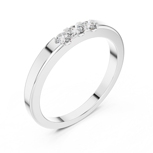 Bague solide en or blanc 18 carats plaqué rhodium avec trois diamants de laboratoire taillés, pour usage quotidien, événements glamour, cadeaux de Saint-Valentin, mariages - Product Image 1