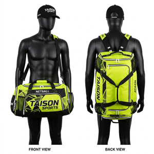 Sac de netball en polyester 600D de qualité supérieure, 320 GSM, jaune fluo avec panneaux noirs, impression personnalisée, logo brodé - Product Image 1