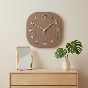 Reloj de Pared Cuadrado, Silencioso, con Diseño 3D de Hojas Naturales, Acabado Imitación Madera, Moderno, Bonito y Minimalista para Sala de Estar - Product Image 1