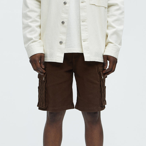 Mens Brown <b>Cargo</b> <b>Shorts</b> Mid Waist Canvas Breathable Casual Bermuda <b>Shorts</b> With Pockets Button Fly Solid Color Style - Product Image 1