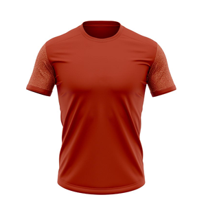 T-shirt pour homme à manches courtes rouge, col rond, motif géométrique, tricoté en polyester, respirant, coupe sportive régulière - Product Image 1