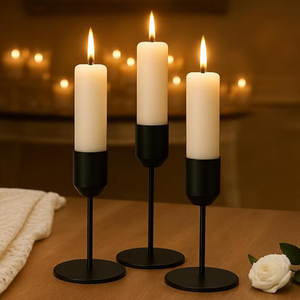 Set of 3 <b>Black</b> Metal Candle Holders Minimalist Taper Candle Holders for Dining Table - Product Image 4