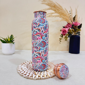 Printed <b>Copper</b> Water <b>Bottle</b> with Advanced Leak Proof Lid Reusable Designer <b>Copper</b> <b>Drinking</b> <b>Bottle</b> for Home Office Travel - Product Image 1