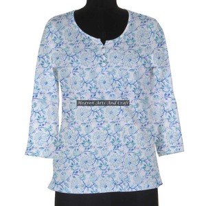 Tunique Kurtis imprimée à la main de qualité supérieure, Kurti à motifs floraux et imprimés pour femmes, avec boutons latéraux courts - Product Image 1