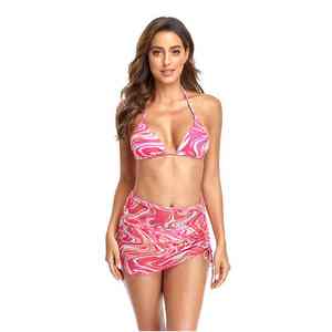 Traje de Baño Bikini de Dos Piezas para Mujer, Personalizado, Cintura Alta, Talla Regular, Sublimado, Corte Alto, Color Sólido, Cuello Halter, Ropa de Playa - Product Image 5